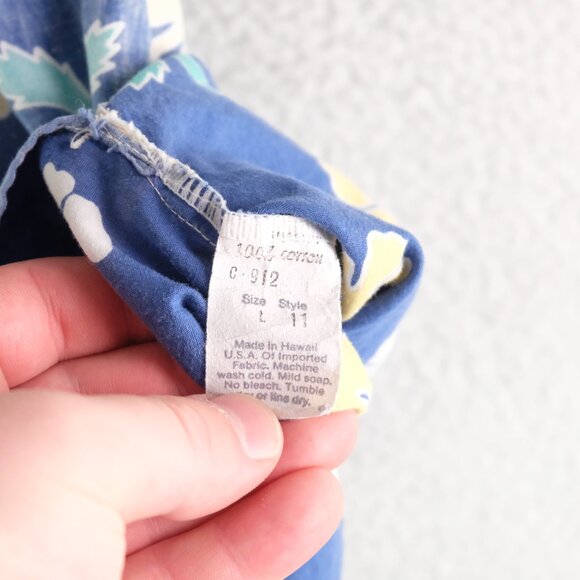 Kahala Hawaiian Shirt Mens Large Blue Floral Reverse Print Popover Camp Vintage - Picture 8 of 9